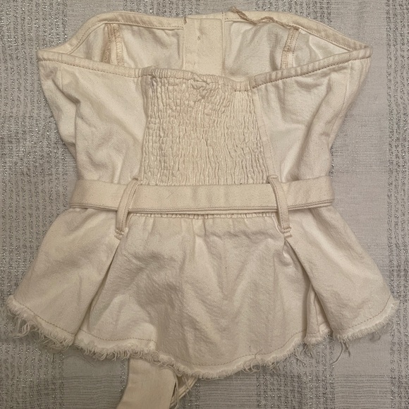 Free People White Denim Strapless Button Down Flared Waist Top - Picture 2 of 2